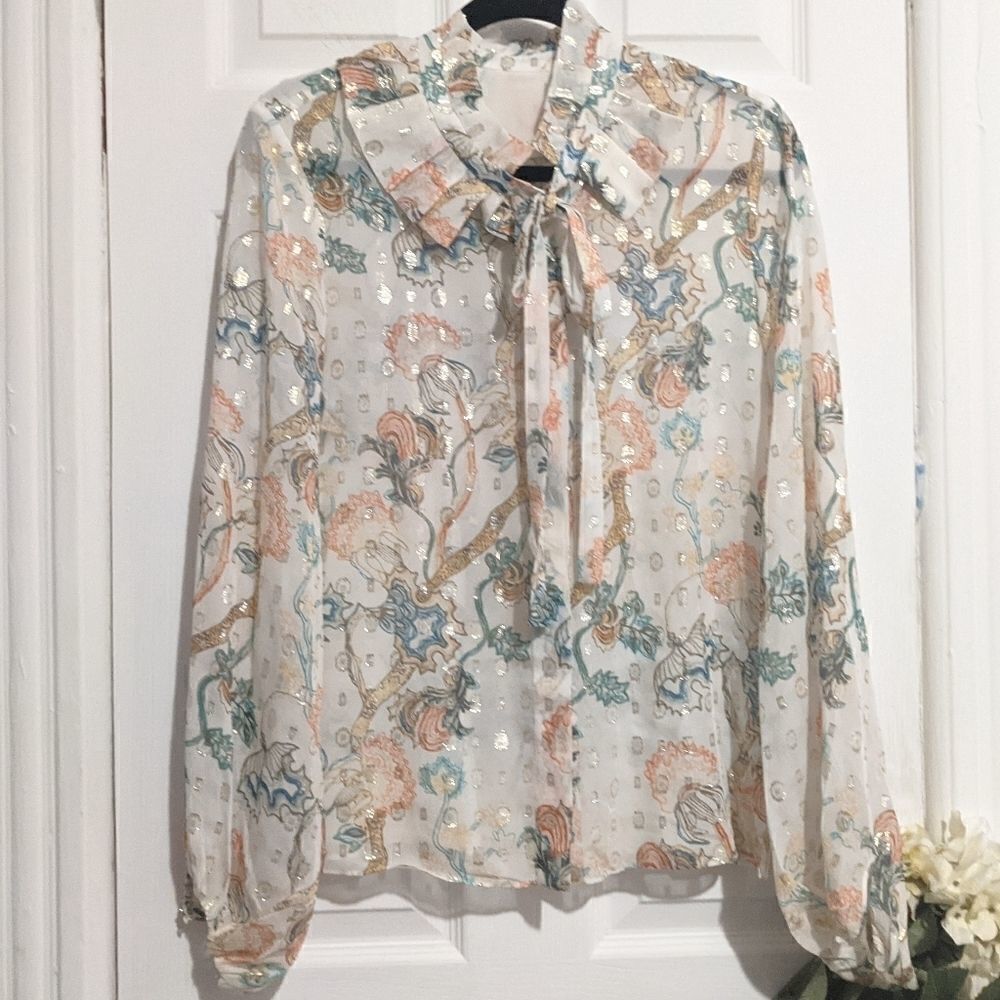 Chloe Floral Printed Blouse in Silk Lurex - Picture 7 of 16